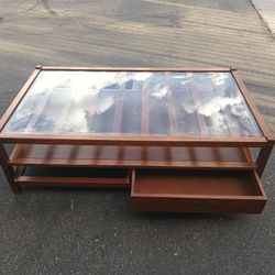 Unique Cherry Wood Coffee Table Glass Top