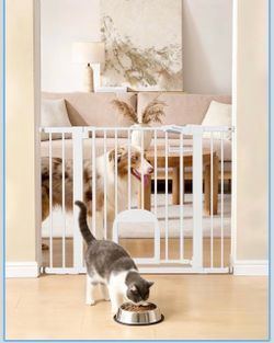 New Babelio Dog Gate with Adjustable Cat Door, CatPrivilege III, 29-43", White