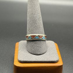 size 10.5 southwestern sterling silver 925 band ring with turquoise coral