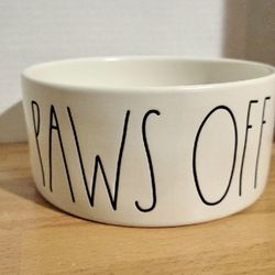 Rae Dunn PAWS OFF Ceramic Dog Bowl 