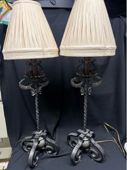 Antique pair table lamps bronce