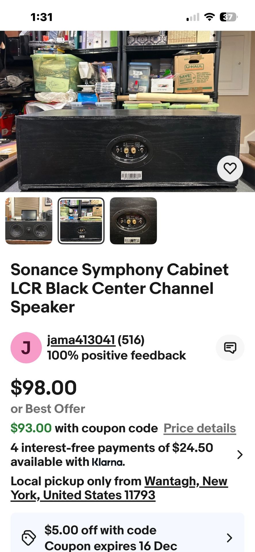 Sonance Symphony Cabinet LCR Black Center Channel Speaker