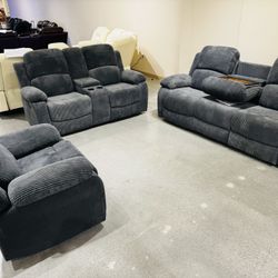 SALE💎3PC Gray Living Room Recliner Sofa Set