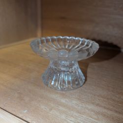 VINTAGE Pressed Heavy Clear Glass VOTIVE CANDLE HOLDER PEDESTAL Dish