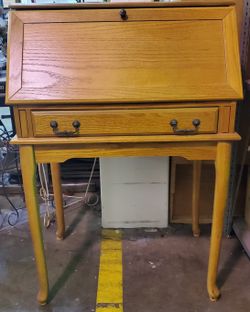 Solid Wood Oak Drop Front Secretary Desk w/ Drawers & Storage 29" x 19" x 44"