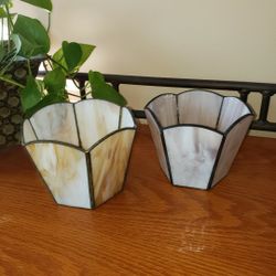 2 Vtg  Stained Glass Planter Pots 