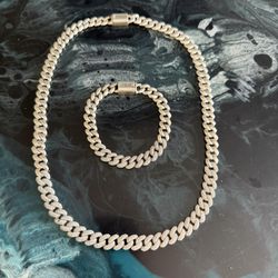 Moissanite Cuban 925 Silver Set 