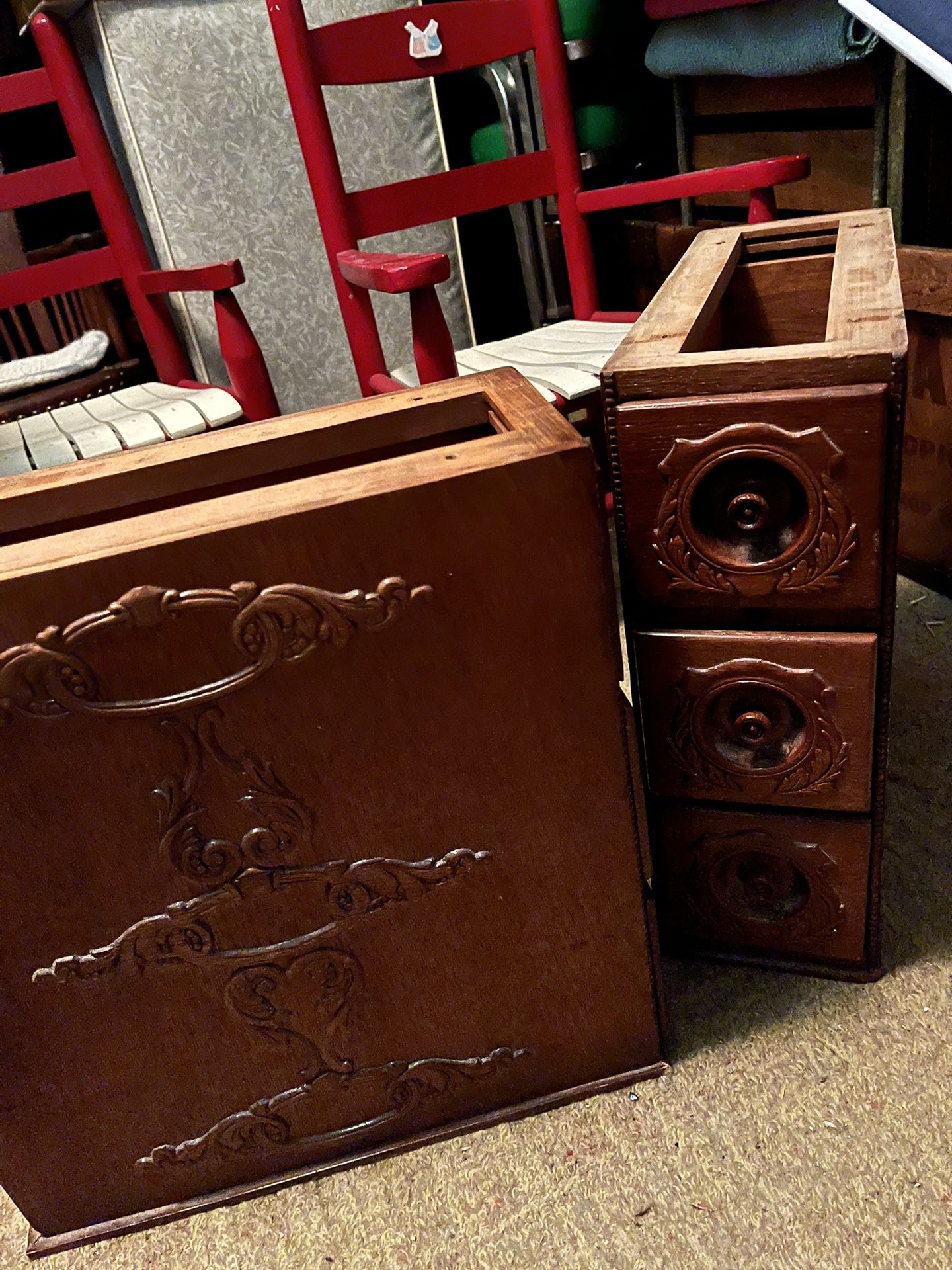 Vintage Ornate Sewing Machine Drawers