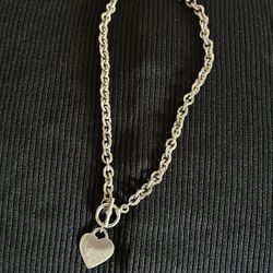 Heart Necklace Silver Tone T Bar Lock 18 Inch
