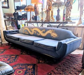 Blue Velvet Adrian Pearsall Gondola Sofa at BoneJax