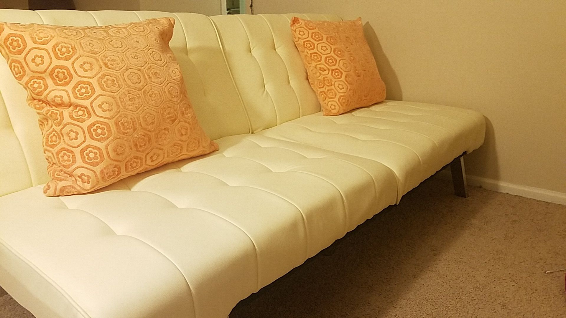 White faux leather convertible sofa (like new)