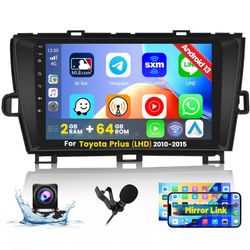 Roinvou 2+64G Android CarPlay Stereo For 2010-2015 Toyota Prius(LHD), Built-In Wireless CarPlay With Android Auto, 9'' Touchscreen In-Dash GPS Navigat