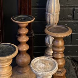 Wood Spindle Candle Stick Holders 