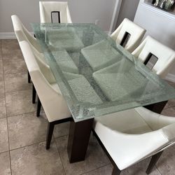 Leather & Cracked Glass Dining Set