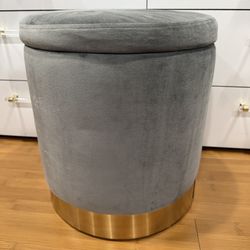 Velvet Gray Ottoman With Gold Trim