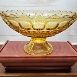 Federal Glass Amber Colonial Yorktown 10" Footed Scalloped Bowl Compote 