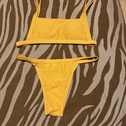 Two-pcs High Rise Bright Yellow Silky Bikini Size Medium $22