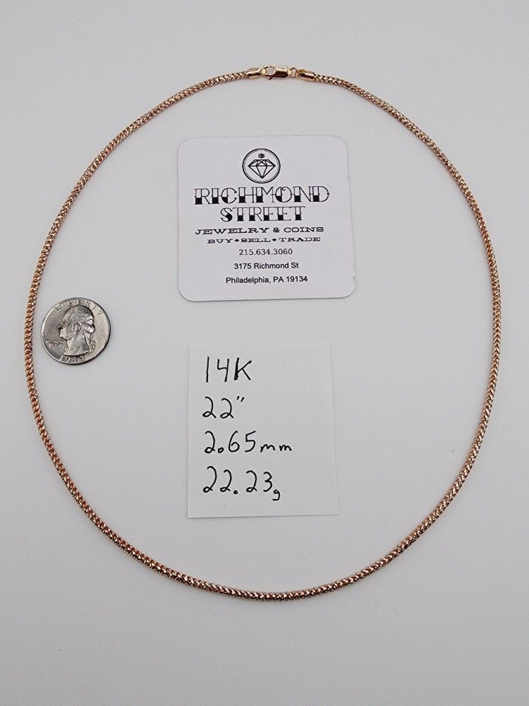 14k rose gold 22" prism cut franco