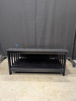 Modern Farmhouse Black Wood Coffee Table with Storage Shelf