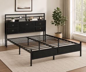King bedframe with headboard 4 fabric drawers