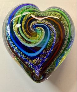 Glass Eye Studio Hand Blown Hearts of Fire Glass Paperweight