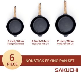 Sakuchi Nonstick Frying Pan Set with Lids, Skillets Egg Omelette Pancakes Pans  6-Piece, 8 inch / 9.5 inch / 11 inch Pan Set for Sale in Monterey Park, CA  - OfferUp