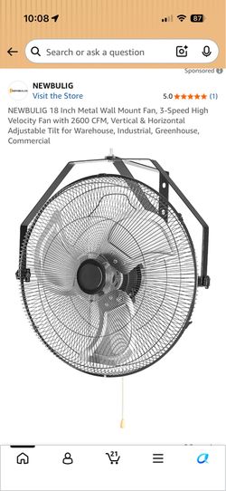 Set of 2 NEWBULIG 18-Inch Metal Wall Mount Fans - High Velocity Industrial