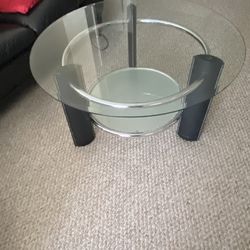 2-tier glass/leather Coffee & 2 End Tables