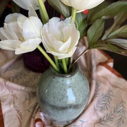 Vintage Pottery Vase Signed D. Bruno, Brown, Jade & Blue Handmade