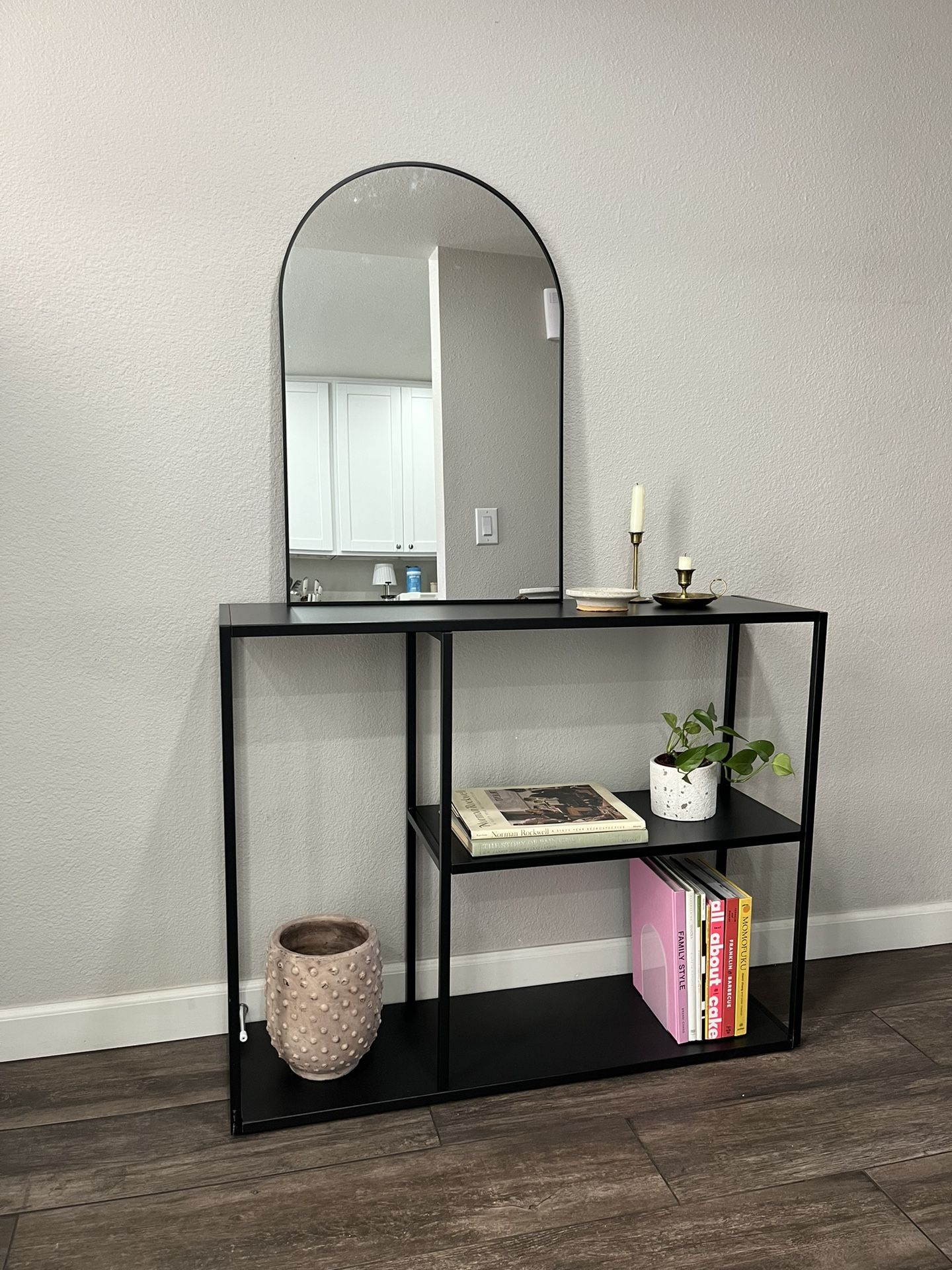 Black Metal Console Table Modern Minimal 3 Tier Narrow Entryway Table