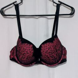 Bra Victoria Secret Elegant Black And Burgundy Wine Lace Bra 36D 