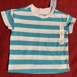 Cat & Jack short sleeve t-shirt in a teal/aqua and white stripe pattern Size S (6/7)