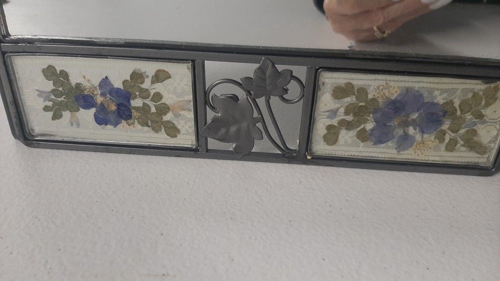 New!  Trifold Table Mirror With Floral Decor