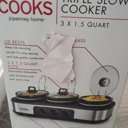 Cooks Triple Slow Cooker Buffet 1.5 Qt Pots 