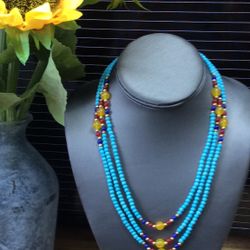 Genuine 100% 4 Mm Blue Turquoise Three Rows 18–20 Inches. SG-0060