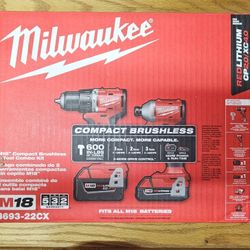 Milwaukee
M18 18-Volt Lithium-Ion Brushless Cordless Compact Hammer Drill/Impact Combo Kit (2-Tool) with (2) Batteries, Bag