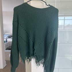 Green Fringed Women's Sweater