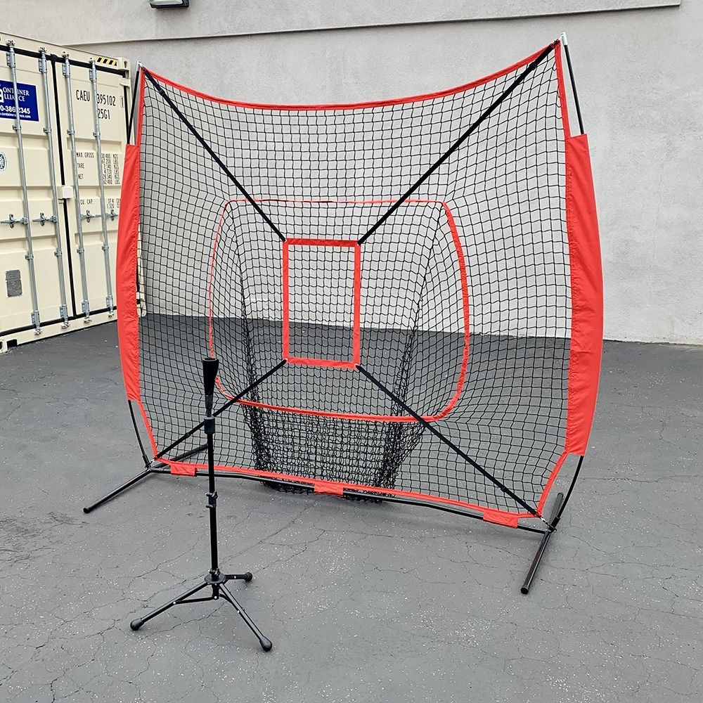 New $65 Baseball Softball (7x7’ Net & Ball Tee Set) Practice Hitting & Pitching Net w/ Carry Bag 