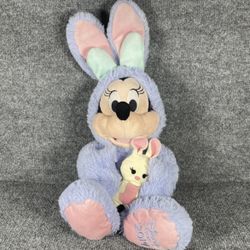 14" Disney Store Minnie Mouse Bunny Plush 2019 Purple Yellow Easter Stuffed