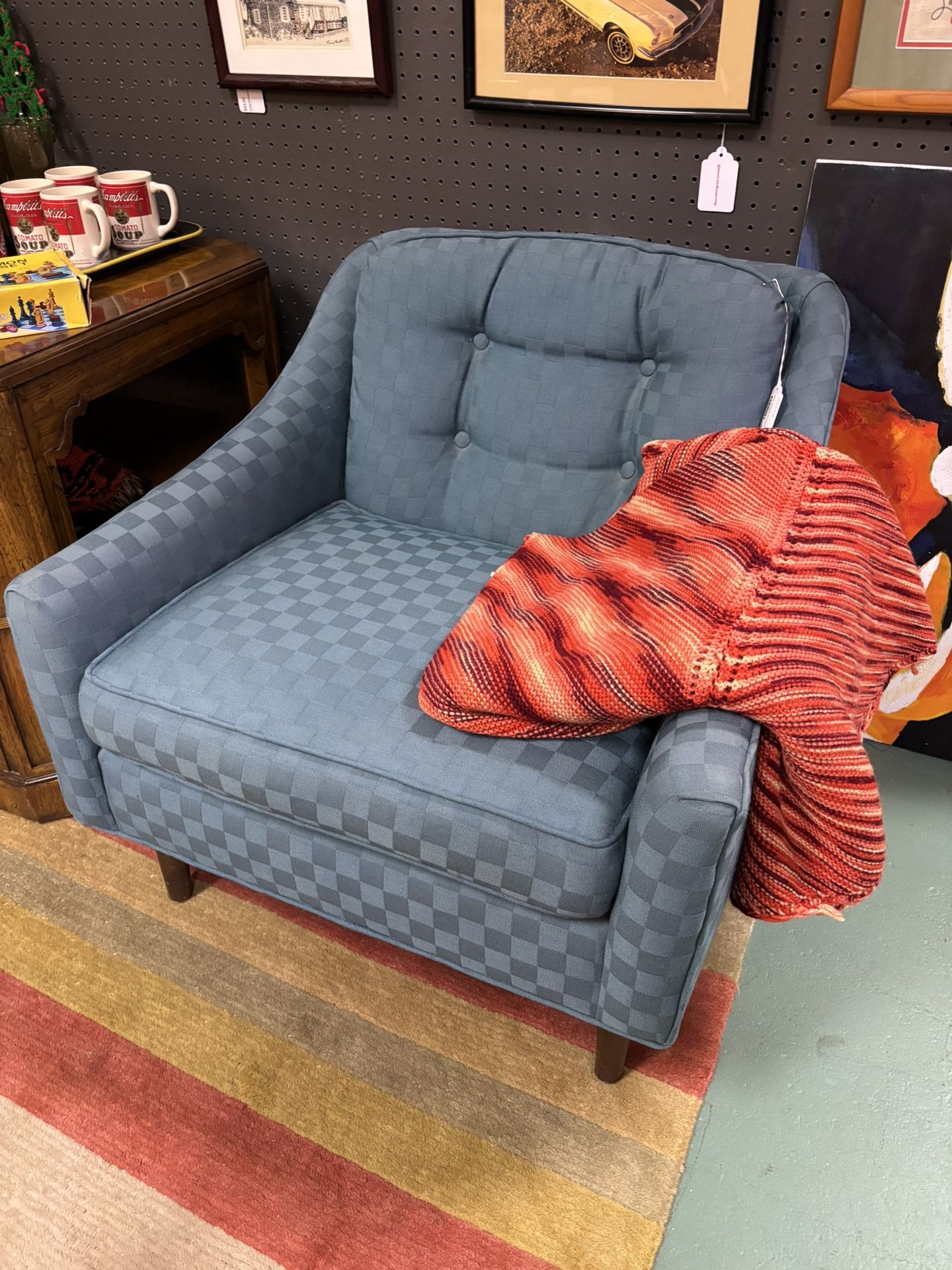 Vintage Teal Checkered Armchair
