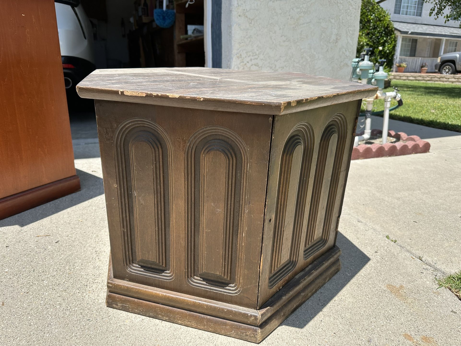 Vintage Hexagon Side Table (Solid Wood, Unique Shape) – $30