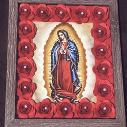 Virgen De Guadalupe Flower Shadow Box Frame 