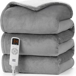 EHEYCIGA Heated Blanket Electric Throw - Heating Blanket with 9 Heating Levels & 10 Hours Auto Off, Soft Cozy Sherpa Washable Throw with Fast Heating,