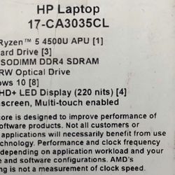 HP Laptop new 17” Touchscreen sealed box 17-ca3035cl 17.3" Laptop AMD Ryzen 5 4500U 12GB 1TB DVD RW Win 10
