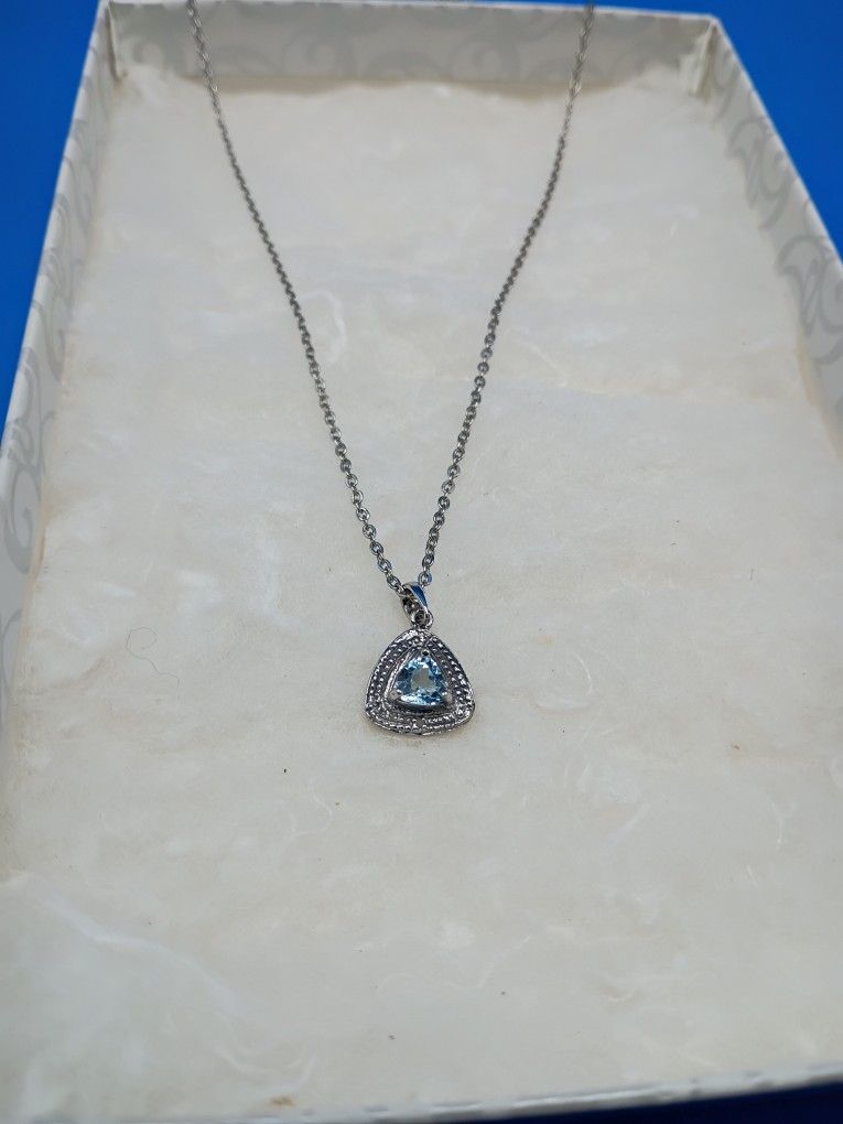 Blue Topaz Diamond Necklace 925 Silver 