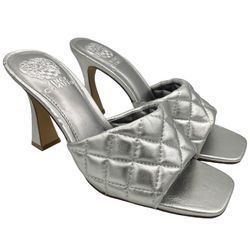 Vince Camuto quilted heel slide silver metallic sandals women Size 7 1/2M