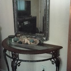 Glass Console Table & Matching Mirror 
