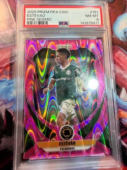2025 Panini Prizm FIFA CWC Estevao Pink Seismic #151 PSA 8 Palmeiras Rookie RC
