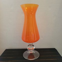 Vintage Bright Orange Italian Empoli Glass Vase 11" Autumn Decor