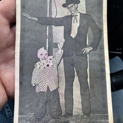 Circus postcard photo vintage midget, clown, tall man
